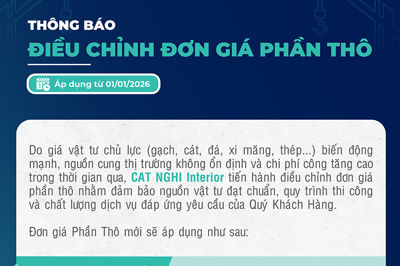 THÔNG BÁO ĐIỀU CHỈNH ĐƠN GIÁ PHẦN THÔ